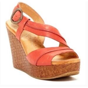 NAYA Estra Wedge Coral Leather Espadrille Sandal - Women's Size 8